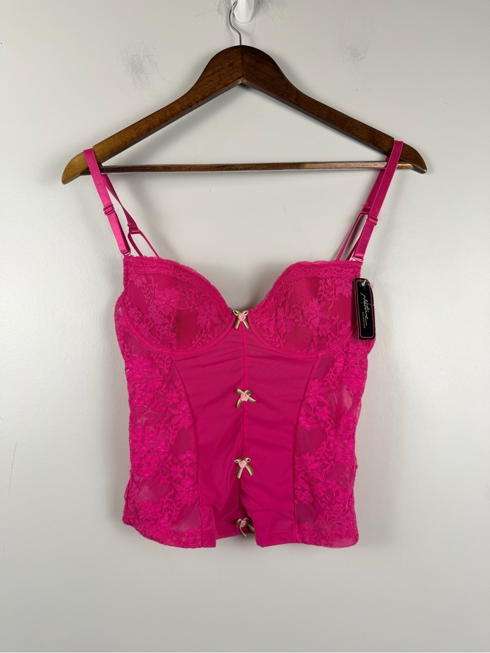 Y2k vintage Deadstock hot pink lace floral corset size 36B /medium